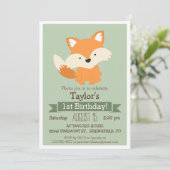 Invitation Baby Fox, fête d'anniversaire de l'animal des bois (Debout devant)
