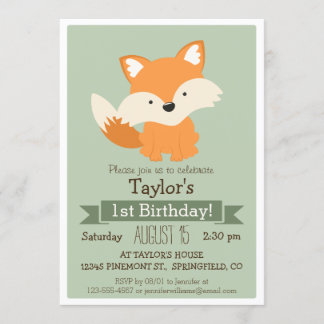 Invitation Baby Fox, fête d'anniversaire de l'animal des bois