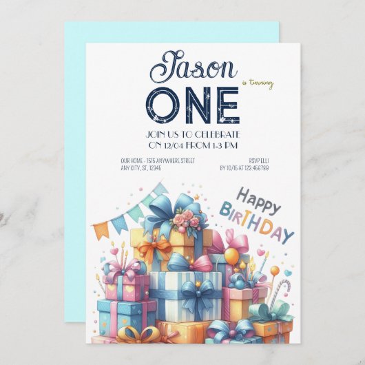 Invitation Baby Fun Premier anniversaire (Devant / Derrière)