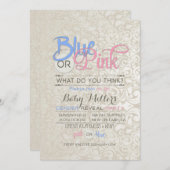 Invitation Baby Genre Reveal Party Satin Damask (Devant / Derrière)