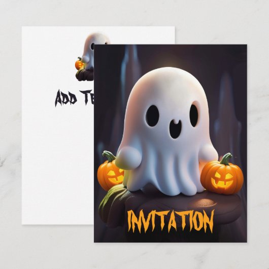 Invitation Baby Ghost Déplaisant mignon caractère Halloween (Devant / Derrière)