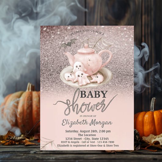 Invitation Baby Ghosts Teapot Rose Parties scintillant Bokeh