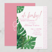 Invitation Baby Gir, Citation Script Baby shower floral tropi (Devant / Derrière)