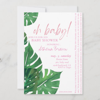 Invitation Baby Gir, Citation Script Baby shower floral tropi