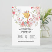 Invitation Baby girafe fleurs courre papillon rose mignon (Debout devant)
