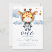 Invitation Baby Giraffe Astronaut 1er anniversaire (Devant)
