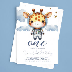 Invitation Baby Giraffe Astronaut 1er anniversaire
