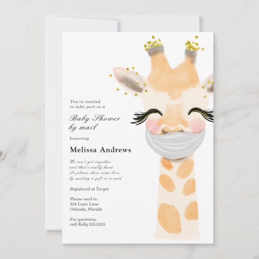 Invitation Baby Giraffe avec Baby shower Masque par la poste (Devant)