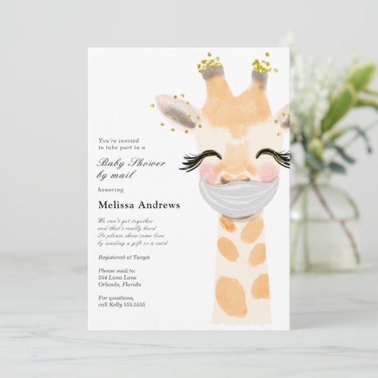 Invitation Baby Giraffe avec Baby shower Masque par la poste (Debout devant)