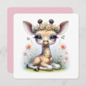 Invitation Baby Giraffe En Baby shower Fleurs (Devant / Derrière)