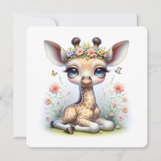 Invitation Baby Giraffe En Baby shower Fleurs (Devant)
