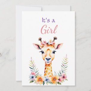 Invitation Baby Giraffe en Fleurs Baby shower de fille