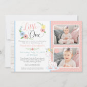 Invitation Baby Giraffe First Birthday Floral Photo Collage (Devant)