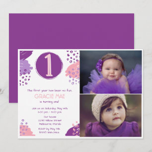 Invitation Baby Girl 1er anniversaire Deux soirées photo