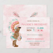 Invitation Baby Girl African American Tribal Headdress Blush (Devant / Derrière)