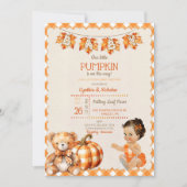 Invitation Baby Girl Automne Plaid Teddy Bear Citrouille Feui (Devant)