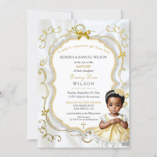 Invitation Baby Girl Baptism Communion Christening White Gold