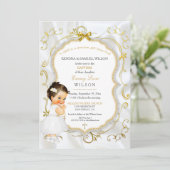 Invitation Baby Girl Baptism Communion Gold Cross (Debout devant)