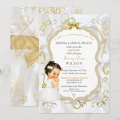 Invitation Baby Girl Baptism Communion Gold Cross (Devant / Derrière)