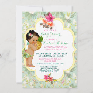 Invitation Baby Girl Bikini Tropical Luau Hawaiian Pineappy