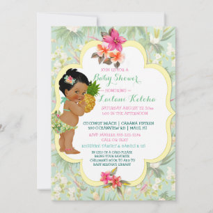 Invitation Baby Girl Bikini Tropical Luau Hawaiian Pineappy