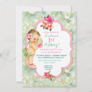 Invitation Baby Girl Bikini Tropical Luau Hawaiian Shell