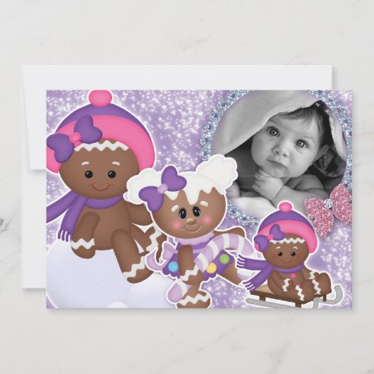 Invitation Baby Girl Birthday Party Christmas Gingerbread (Devant)