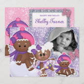 Invitation Baby Girl Birthday Party Christmas Gingerbread (Devant / Derrière)