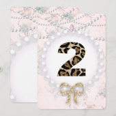 Invitation Baby Girl Birthday Showray Perles Leopard (Devant / Derrière)
