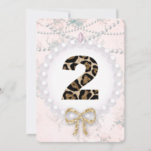 Invitation Baby Girl Birthday Showray Perles Leopard (Devant)