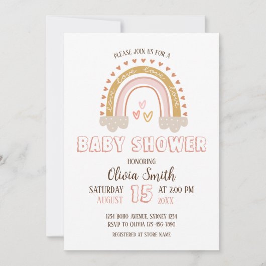 Invitation Baby Girl Boho Baby shower arc-en-ciel (Devant)