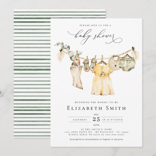 Invitation Baby Girl Boho Verdure Baby shower rustique (Devant / Derrière)