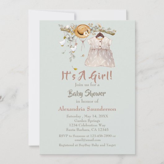 Invitation Baby Girl Boho Verdure rustique (Devant)