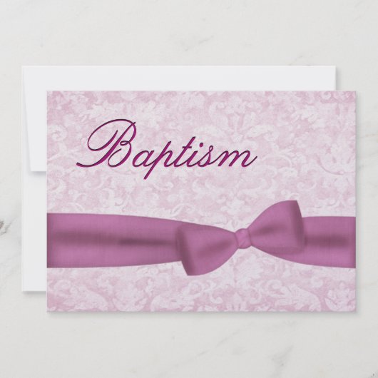 Invitation Baby Girl Christening Pink Damask Metallic (Devant)