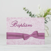 Invitation Baby Girl Christening Pink Damask Metallic (Debout devant)