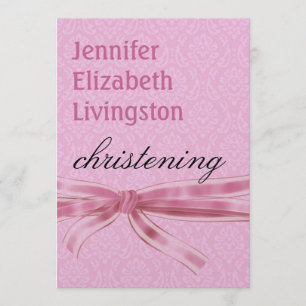 Invitation Baby Girl Christening Purple Pink Damask Metallic