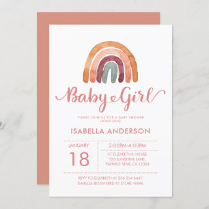 Invitation Baby Girl Cute Boho Rainbow