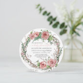 Invitation Baby Girl Douche BOHO Watercolor Flower Wreath (Debout devant)