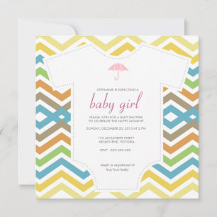 Invitation Baby girl douche chevron parapluie de chemise rose