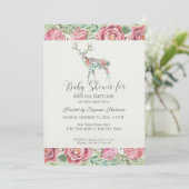Invitation Baby Girl Douche Élégante Rose Floral Deer Antlers (Debout devant)