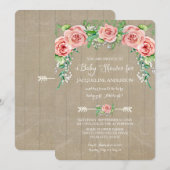 Invitation Baby Girl Douche Fleur BOHO Couronne Barne Bois Bo (Devant / Derrière)