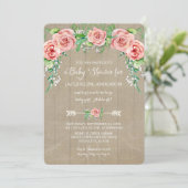 Invitation Baby Girl Douche Fleur BOHO Couronne Barne Bois Bo (Debout devant)