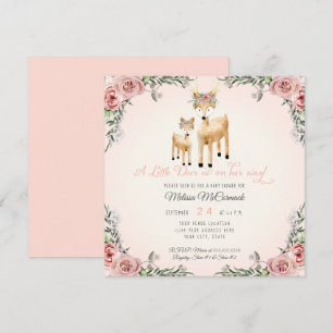 Invitation Baby Girl Douche Little Deer Antler Rose Carré