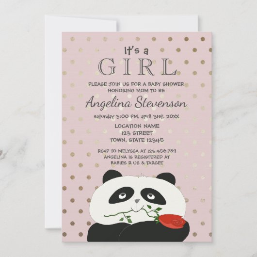 Invitation Baby Girl Douche mignonne Panda rose (Devant)
