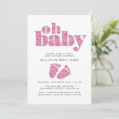 Invitation Baby Girl Douche Parties scintillant rose (Debout devant)