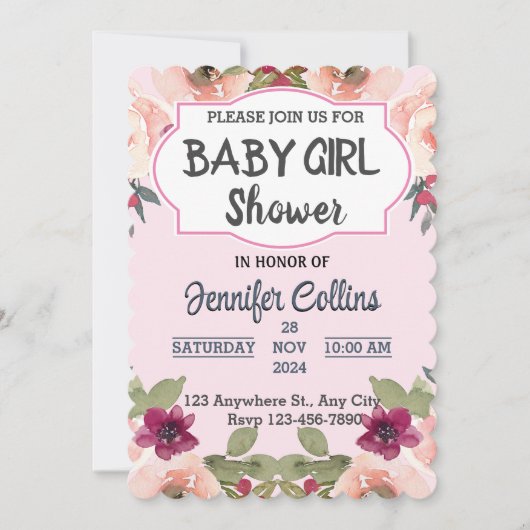 Invitation Baby Girl Douche Petit Fleur sauvage (Devant)