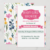 Invitation Baby Girl Douche Petit fleur sauvage Aquarelle (Devant / Derrière)