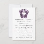 Invitation Baby Girl Douche Pieds Blanc Minimalisme Violet (Devant)