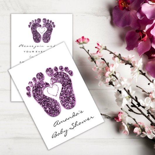 Invitation Baby Girl Douche Pieds Blanc Minimalisme Violet