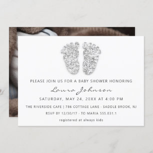 Invitation Baby Girl Douche pieds Parties scintillant blanc g